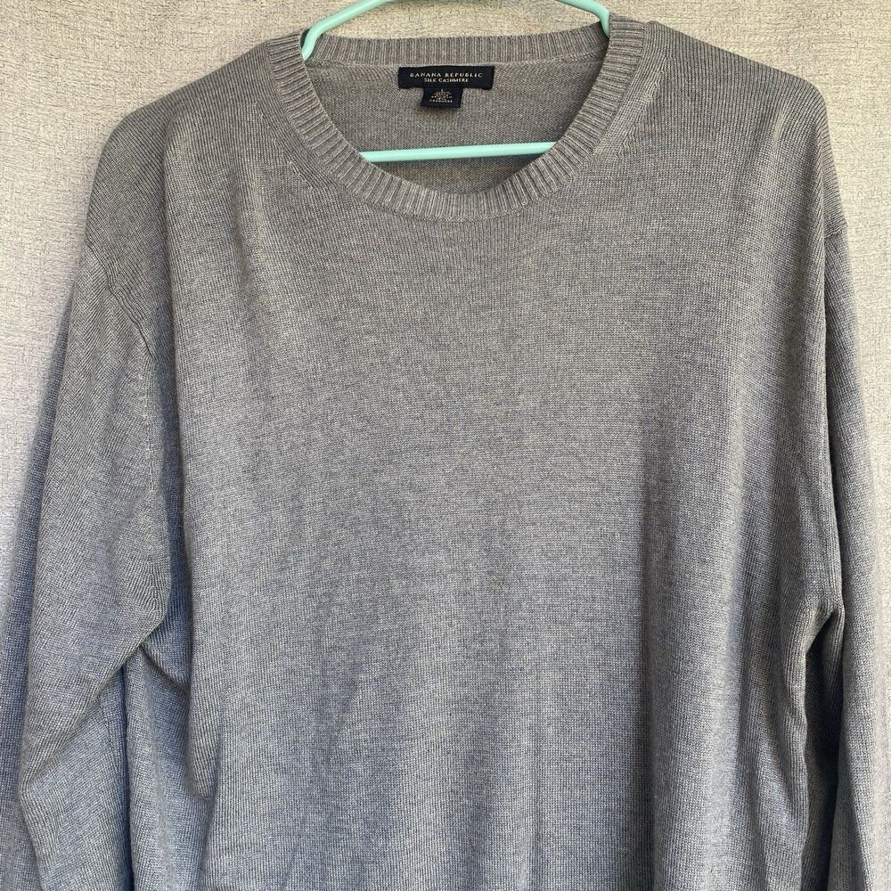 Banana Republic Sweater Mens Large Gray Silk Cashmere Blend Crewneck Pullover
